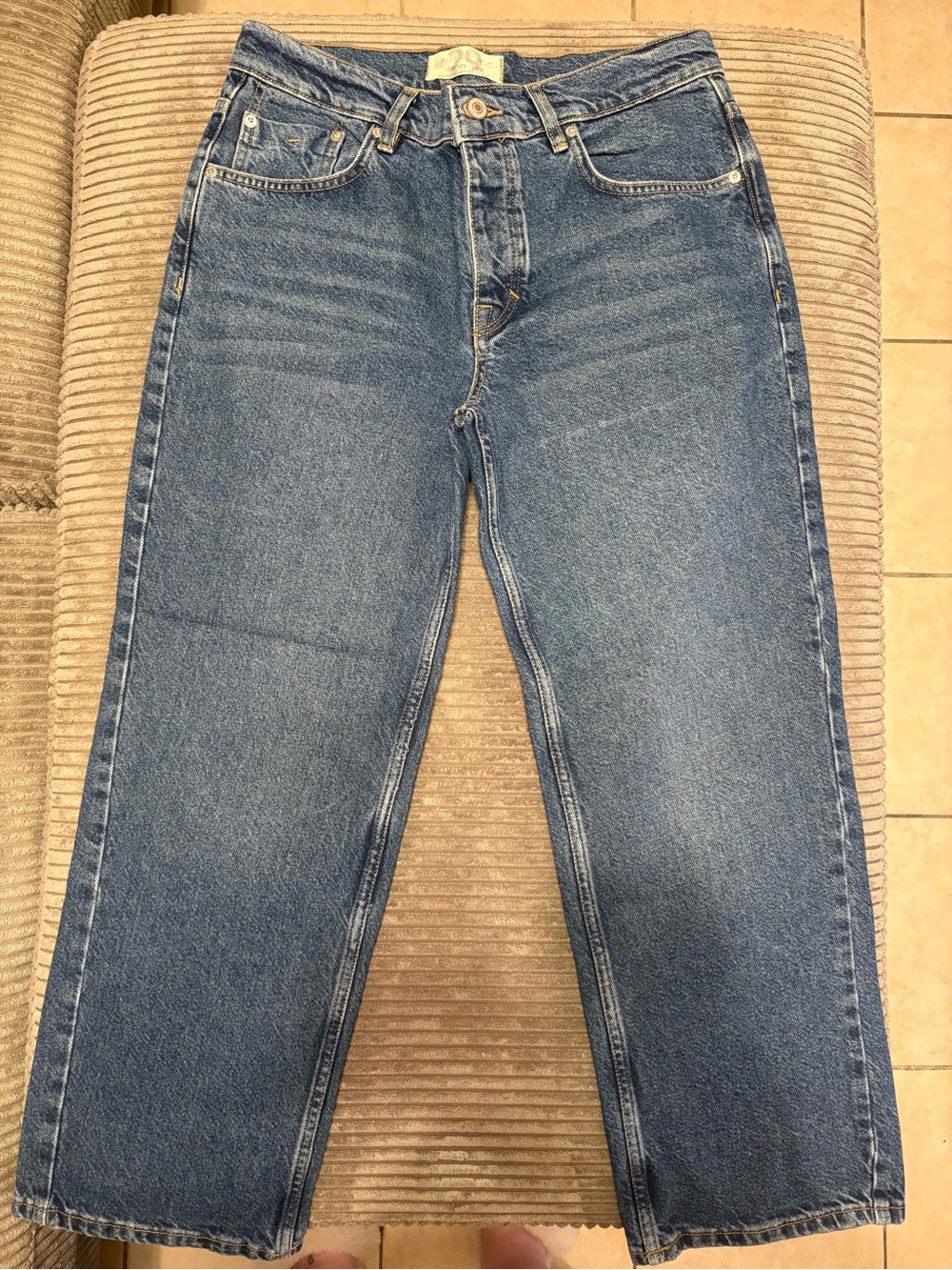 Free People Women's Straight-Leg Jeans in Medium Blue Denim